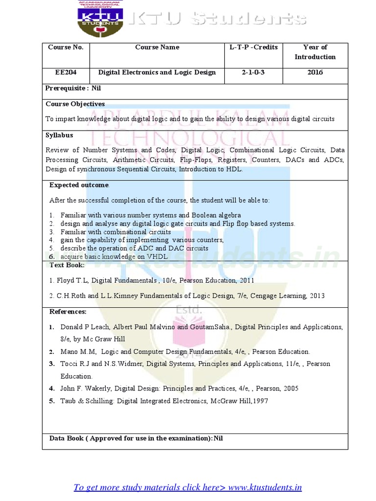 Digital Electronics & Logic Design Course | PDF | Digital Electronics ...