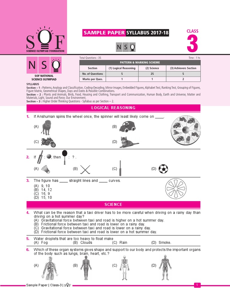 Nso Sample Paper Class3 PDF Trees Beak