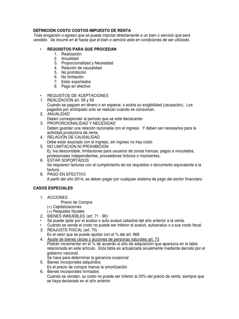 Requisitos y Deducciones Impuesto Renta | PDF | Depreciación | Impuestos