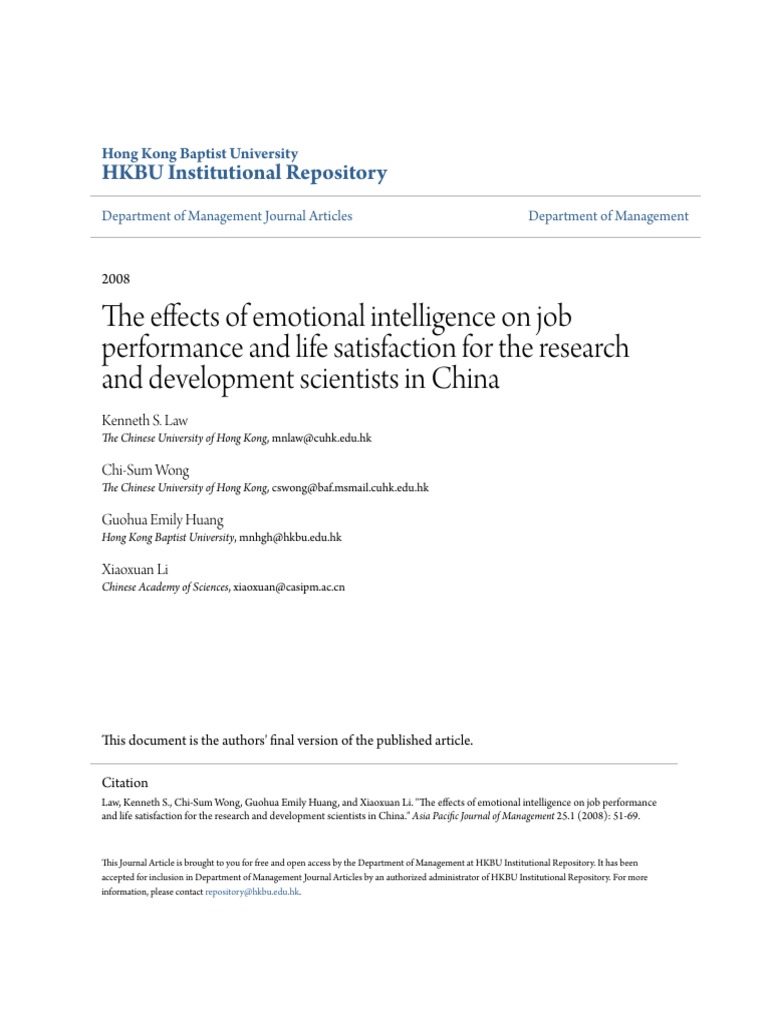 Emotional Intelligence and Job Performance | PDF | Emotional ...