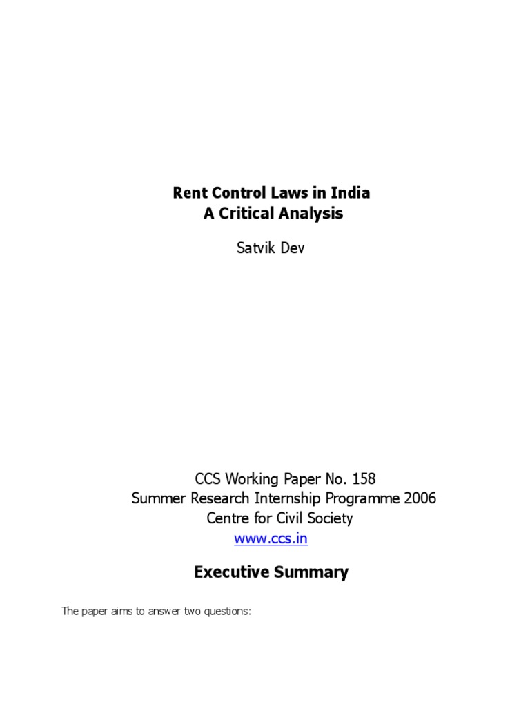 Rent Control Act Satvik PDF Rent Regulation Leasehold Estate