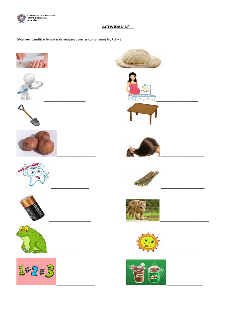 Escribir Palabras Con M, P, S y L Según Imágenes Dadas | PDF