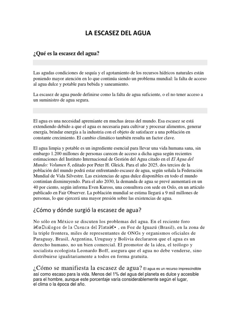 Causas y Consecuencias de la Escasez de Agua | PDF | Escasez de agua | Agua