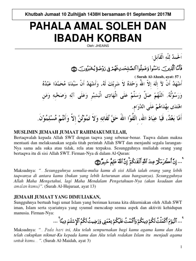 Khutbah Jumaat 01 September 2017 Pdf