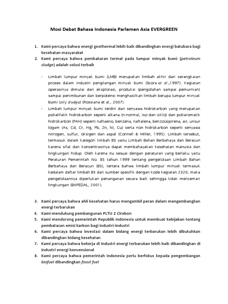Mosi Debat Bahasa Indonesia Parlemen Asia Evergreen