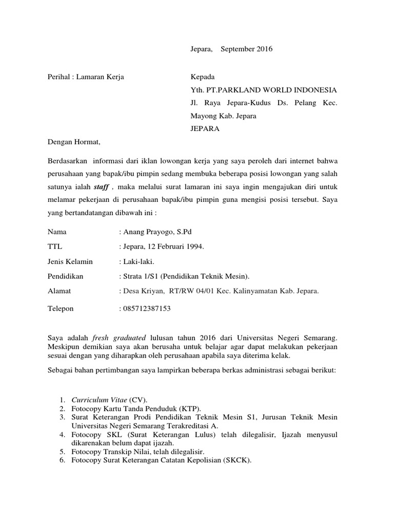 Contoh Cv Jurusan Teknik Mesin Contoh Surat