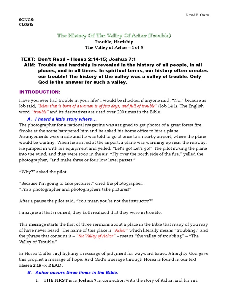 1-Hosea 2.15-The History of The Valley of Achor | PDF | Battle Of ...