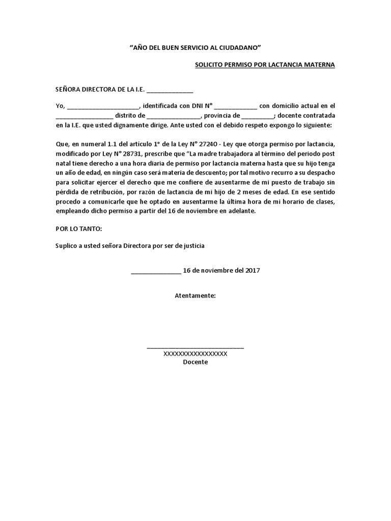 Solicito Permiso Por Lactancia Materna