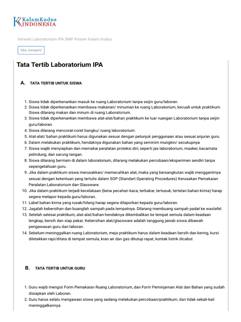 Tata Tertib Laboratorium IPA Laboratorium IPA PDF