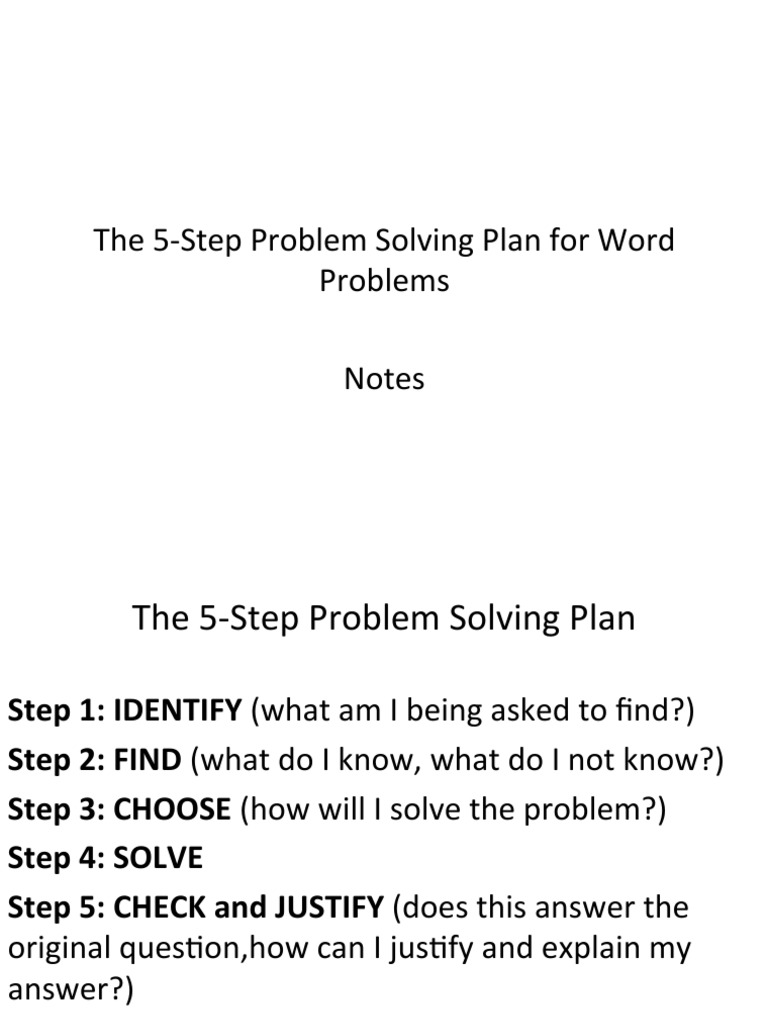 5-Step Plan for Solving Word Problems | PDF | Business | Teaching ...
