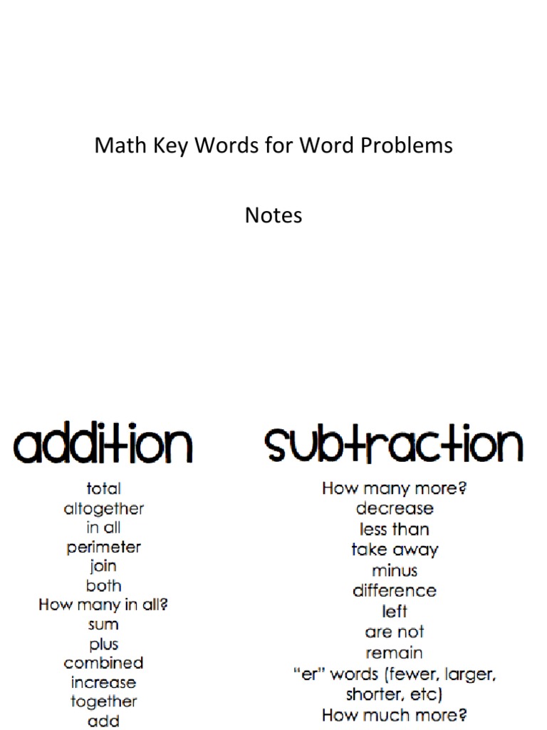 Key Words for Math Word Problems | PDF