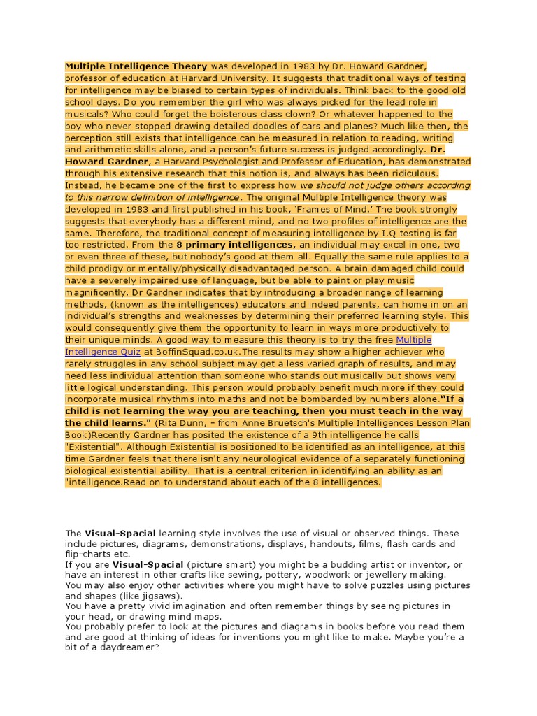 Understanding Multiple Intelligences | PDF | Intelligence | Mind