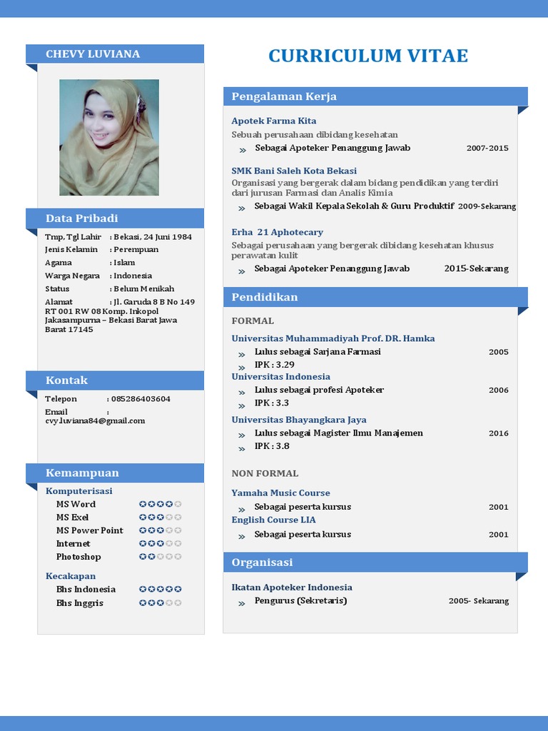 2 Contoh  CV  Curriculum Vitae Yang  Baik  Menarik  Dan 