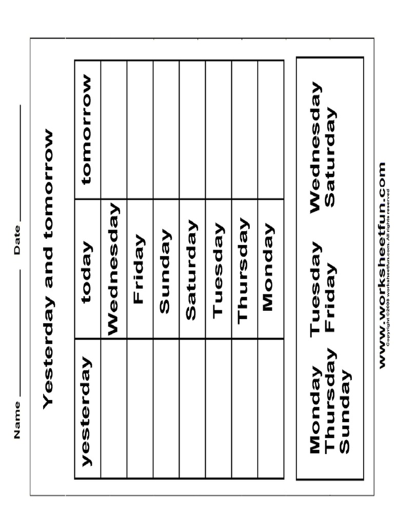 Days of The Week - Yesterday and Tomorrow | PDF