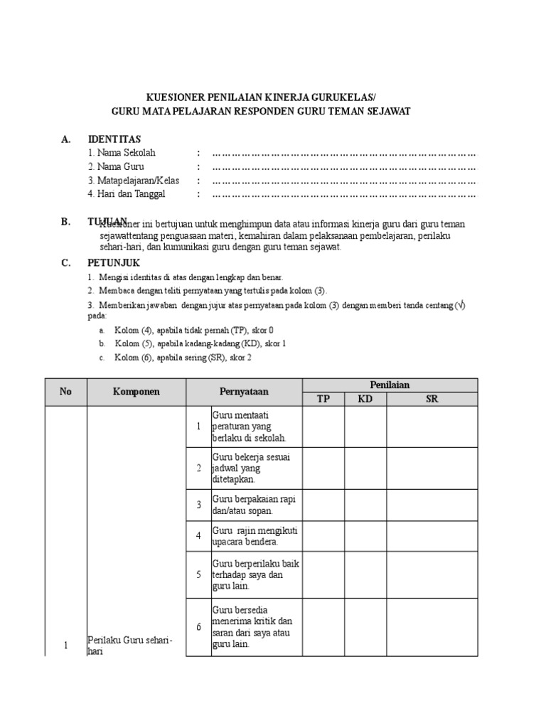 Format Penilaian Guru Oleh Teman Sejawat - Guru Paud