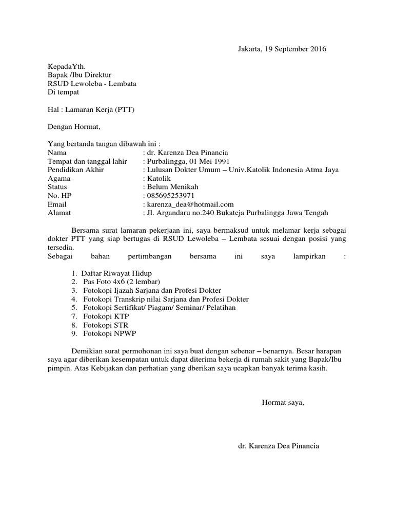 Surat Lamaran Ptt