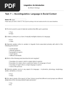 Linguistics - An Introduction - Test - 7 - Sociolinguistics - Language in Social Context