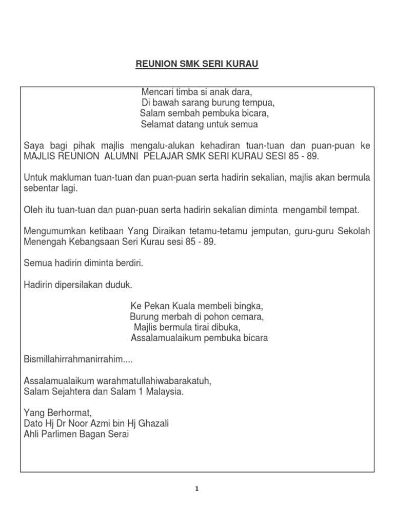 Contoh Ucapan Perjumpaan Renuion Sekolah