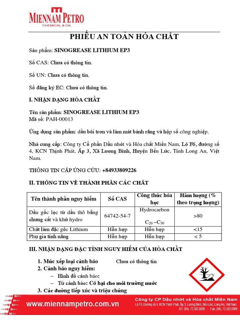 Msds Sinogrease Lithium Ep3 Vie PDF