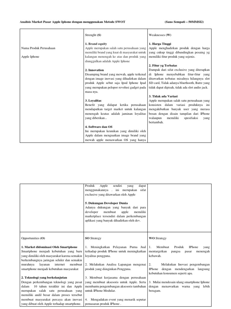 Analisis Market Pasar Apple Iphone Dengan Menggunakan Metode Swot Pdf