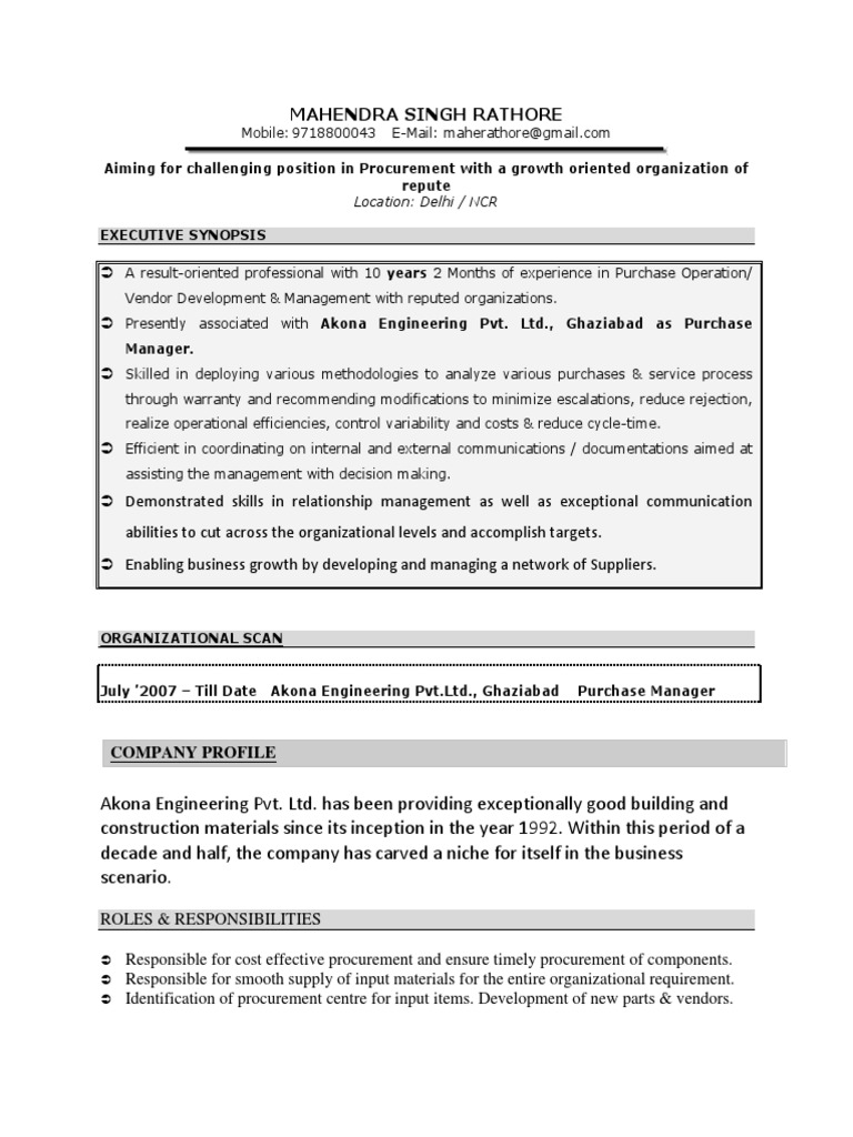 Mahendra Resume | PDF | Procurement | Supply Chain