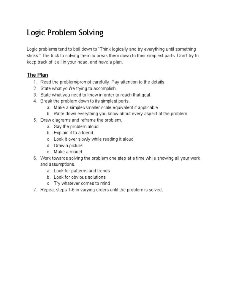 Effective Strategies for Logic Problem Solving | PDF | Teaching ...