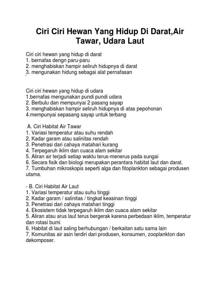 Ciri Ciri Hewan Yang Hidup Di Darat