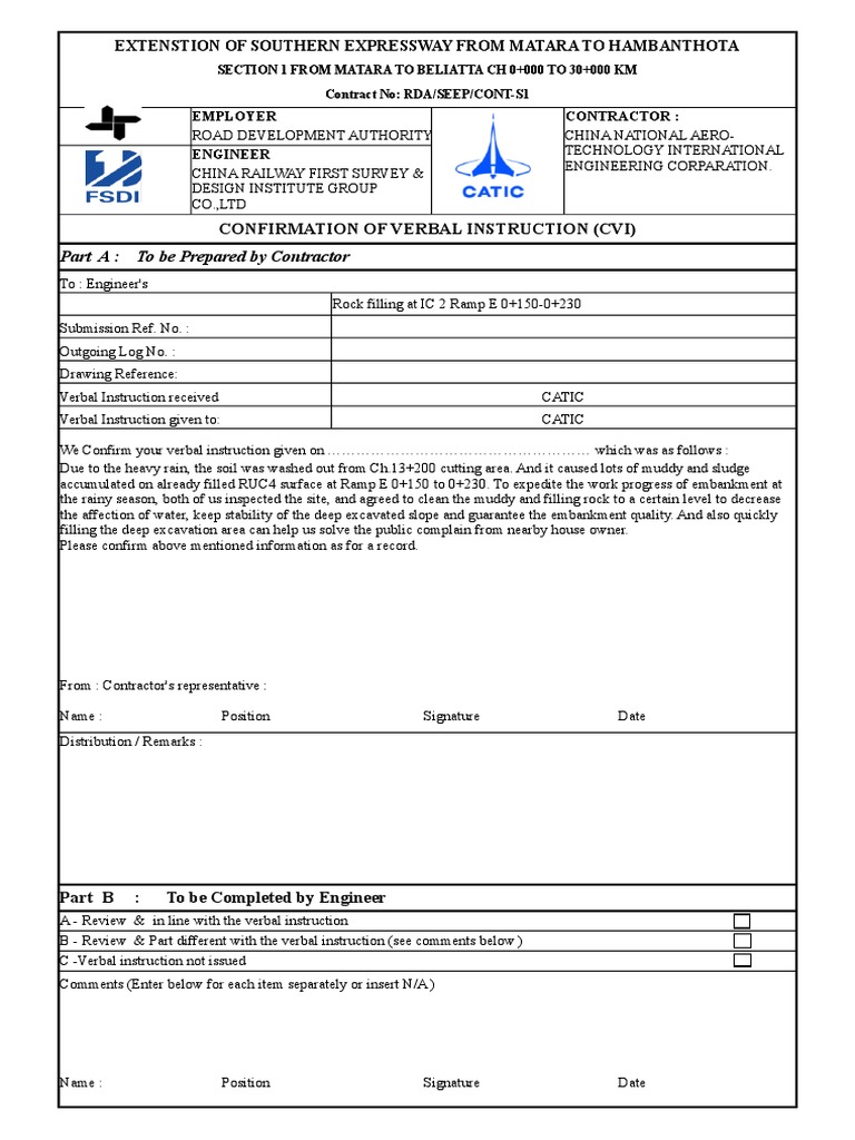 Confirmation of Verbal Instruction (Cvi) : Part A: To Be Prepared by ...