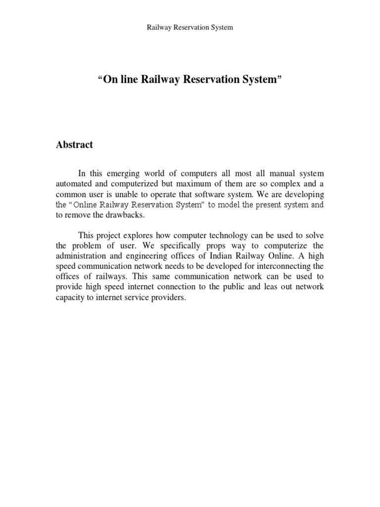Online Railway Reservation System Report PDF | PDF | Software Testing ...