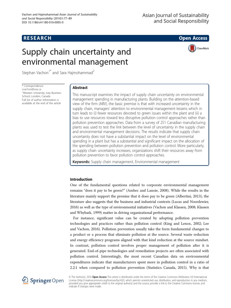 Supply Chain Uncertainty | PDF | Environmental Resource Management ...