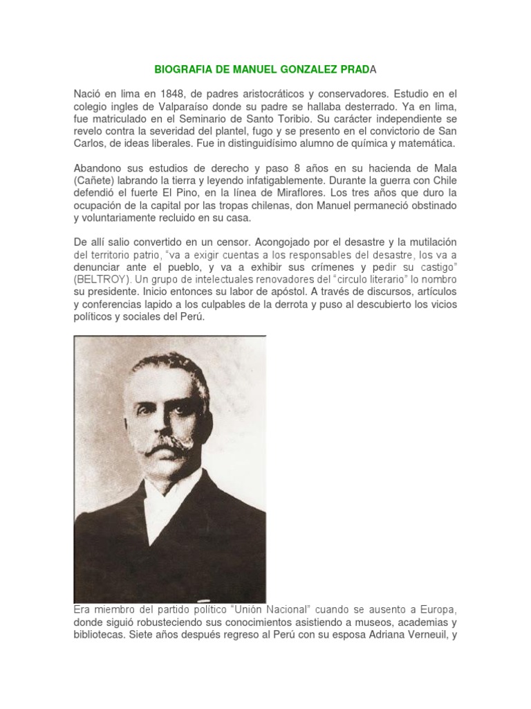 Biografia de Manuel Gonzalez Prada Anarquismo Perú Free 30day Trial Scribd