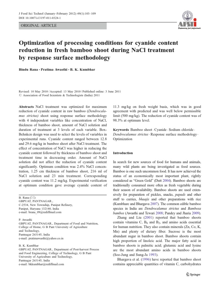 Optimization of Processing Conditions For Cyanide Content Reduction in