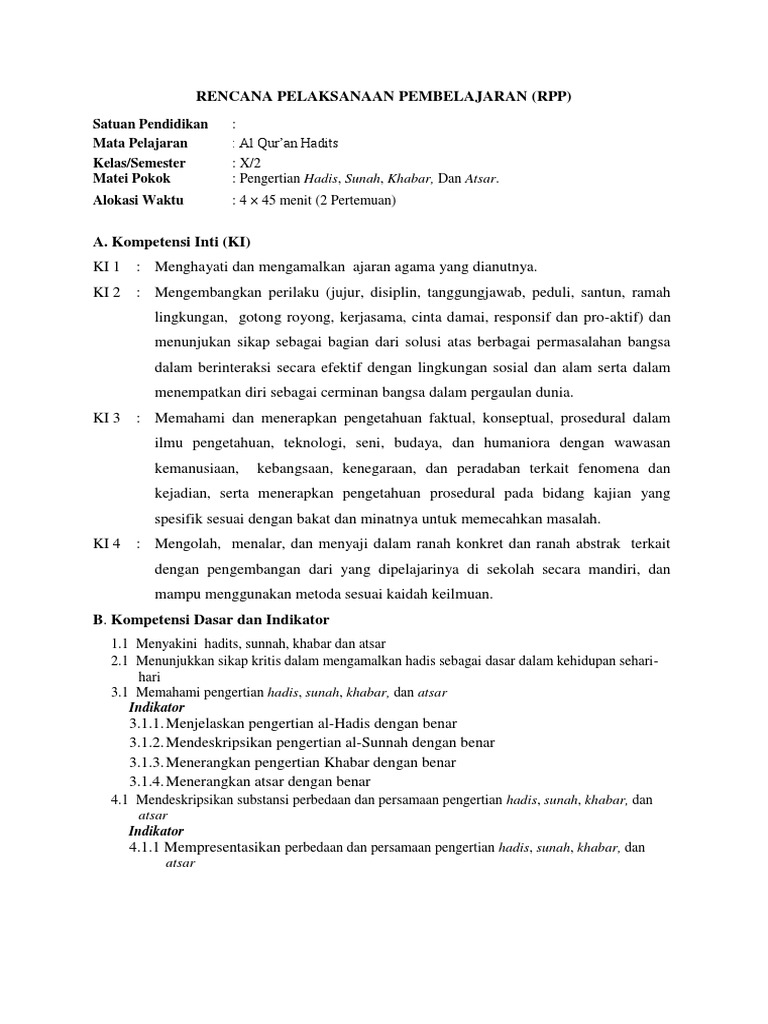 Silabus AlQuran Hadist Kelas 7 Semester Genap Silabus