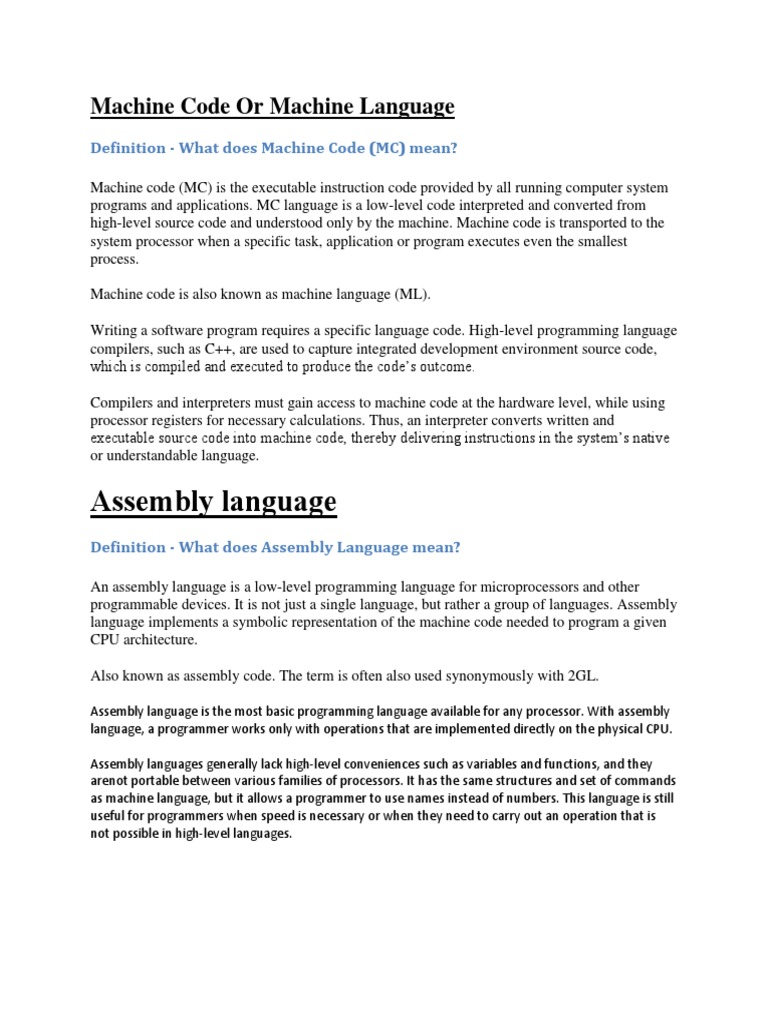 Assembly Language: Machine Code or Machine Language | PDF | Programming ...