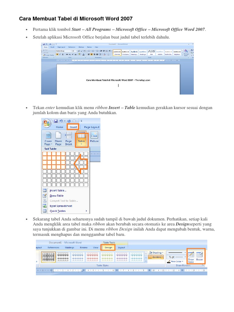 Cara Membuat Tabel Di Microsoft Word 2007