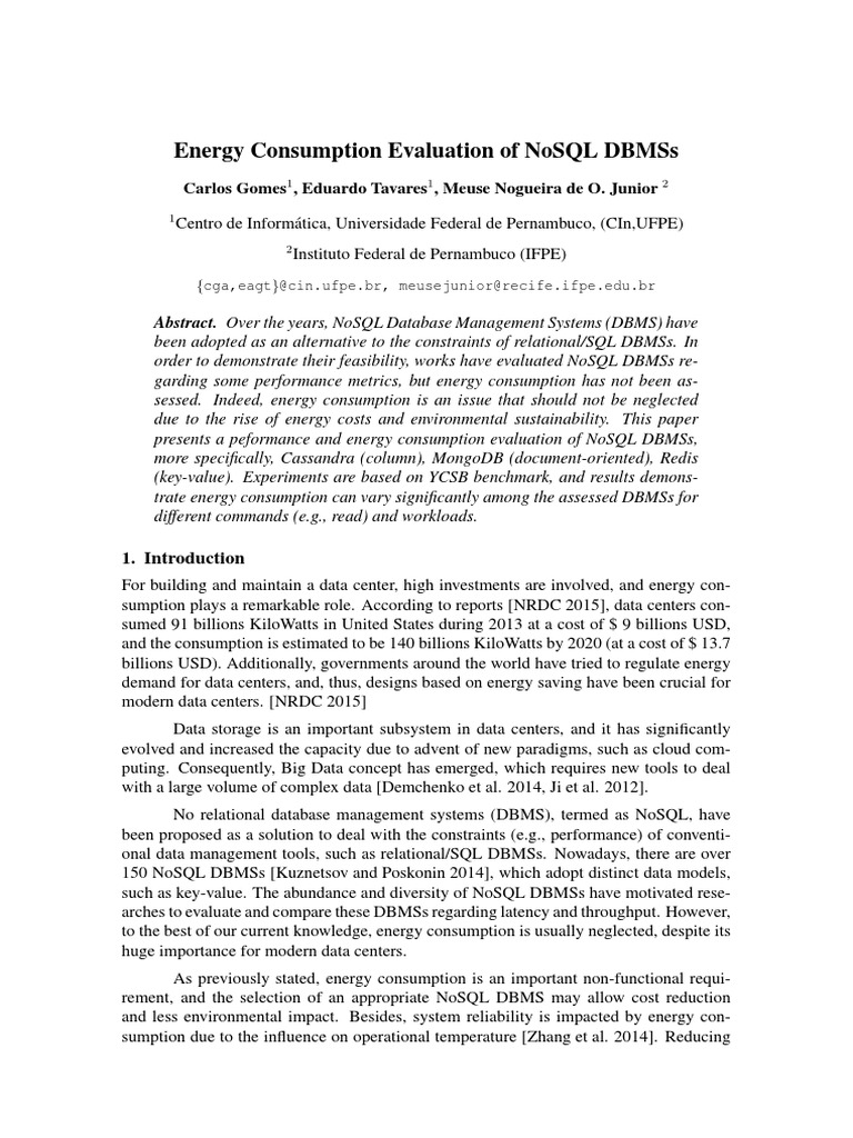 Energy Consumption Evaluation | PDF | No Sql | Databases