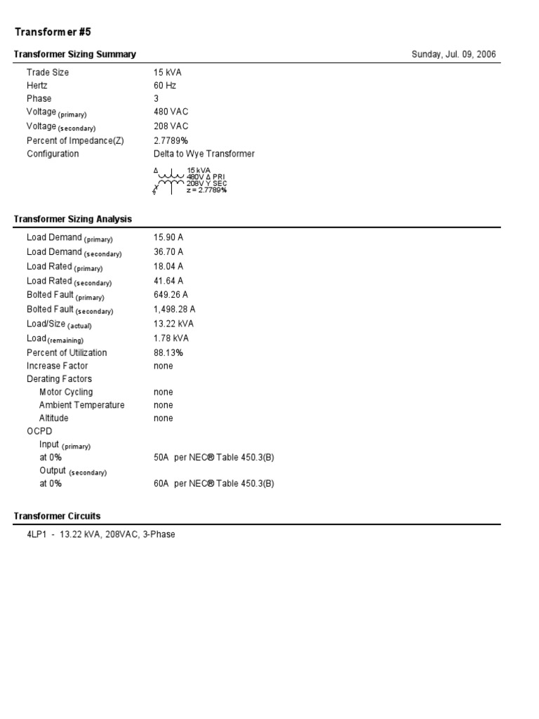 Breaker Size for 15 kVA Transformer | PDF