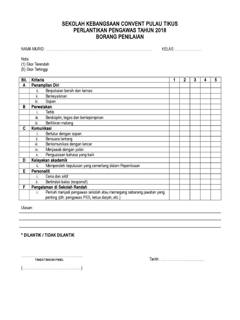 Borang Penilaian Temuduga Pdf