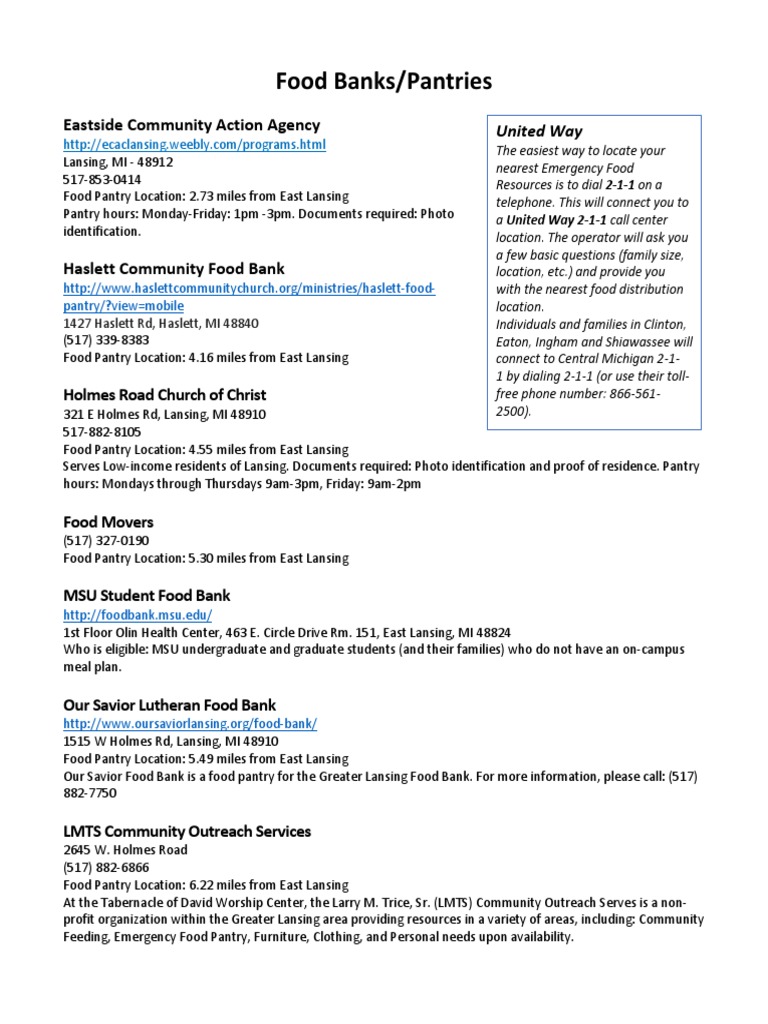 Food Pantries | Download Free PDF | Lansing | Food Bank