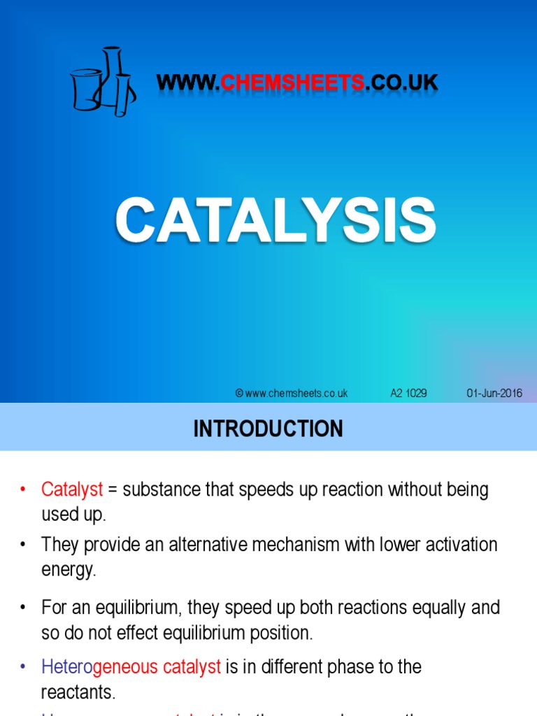 Chemsheets A2 1029 (Catalysis) PDF Heterogeneous Catalysis Catalysis