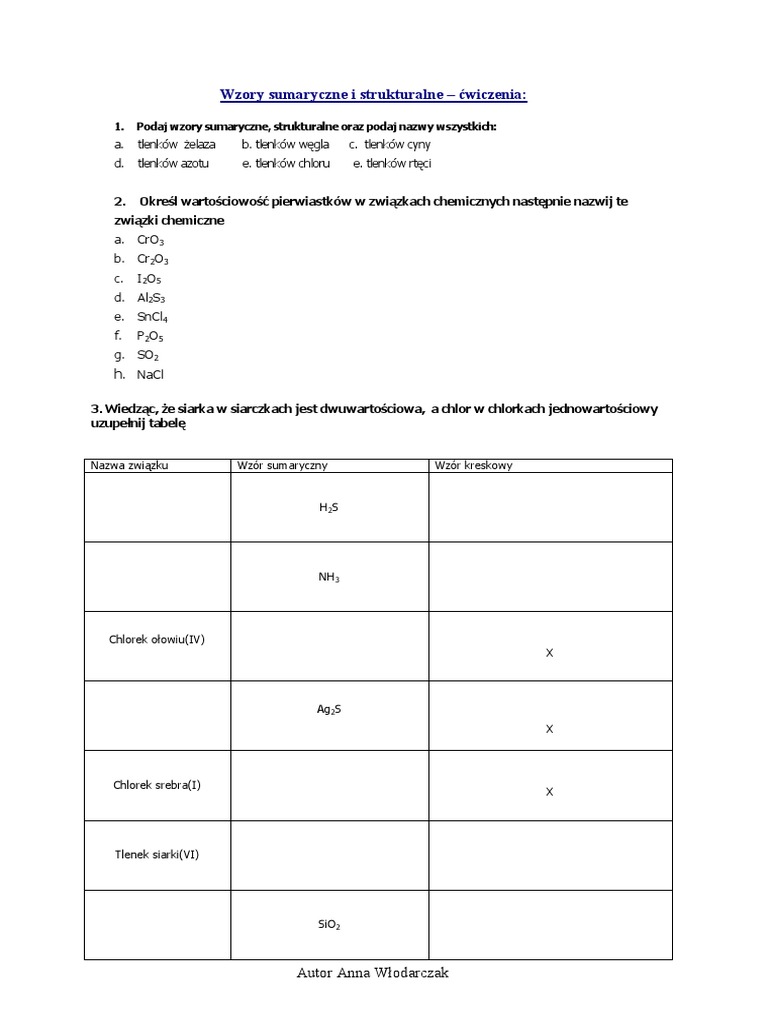 Chemia Wzory Sumaryczne I Strukturalne Test Klasa 7 Wzory Sumaryczne I Strukturalne | PDF