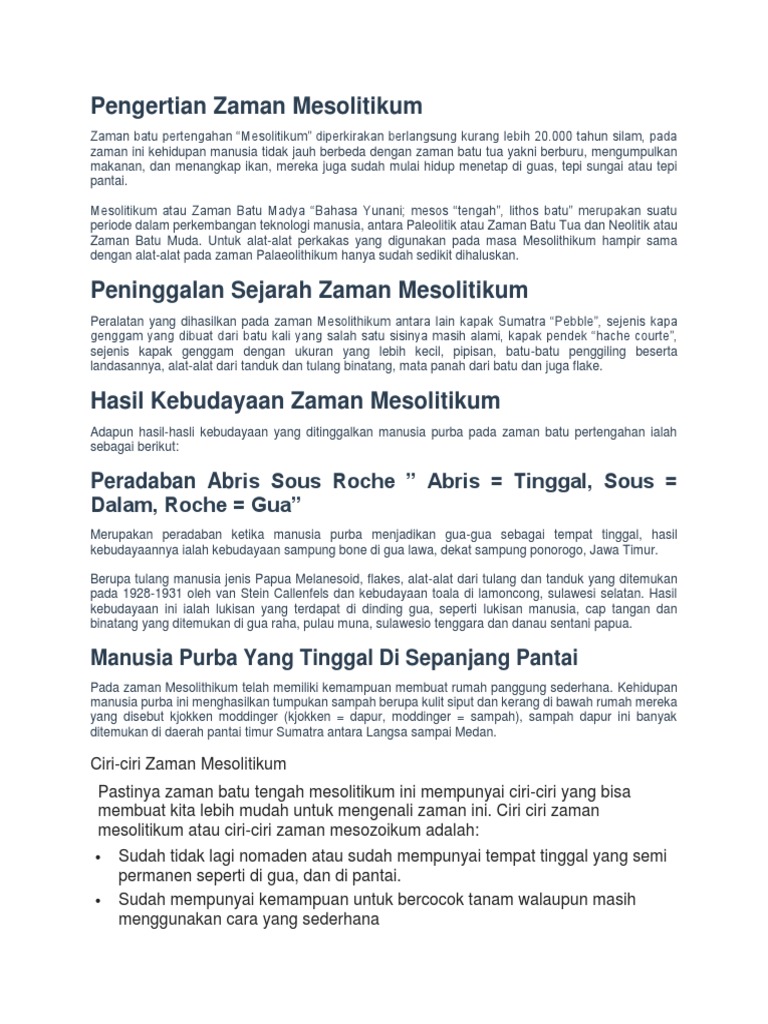 Pengertian Zaman Mesolitikum