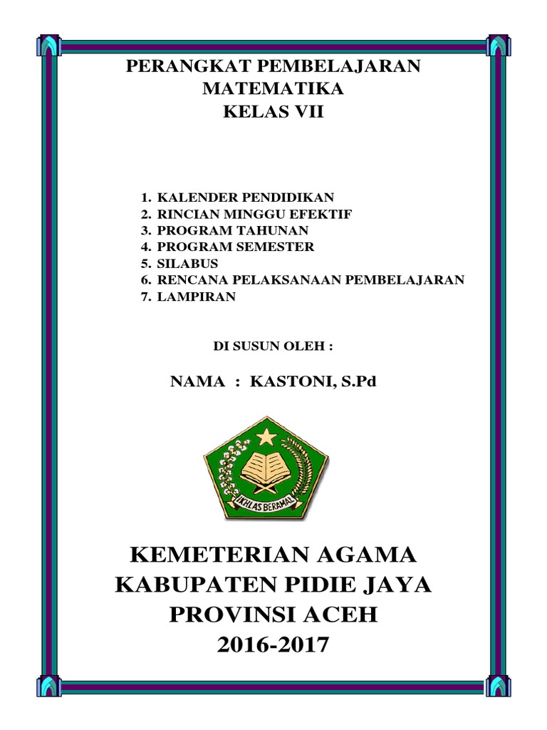 Contoh Cover RPP Matematika Kelas VII | PDF