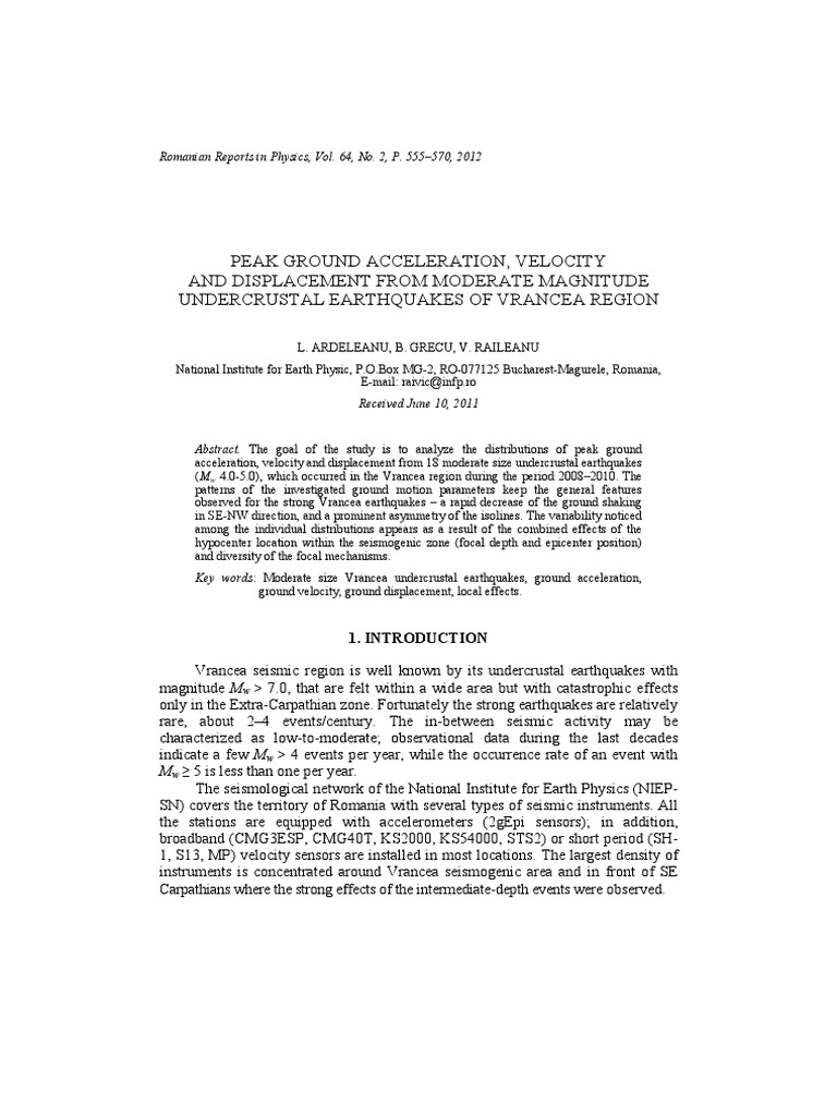 Art 19 Ardelean U PDF Moment Magnitude Scale Earthquakes