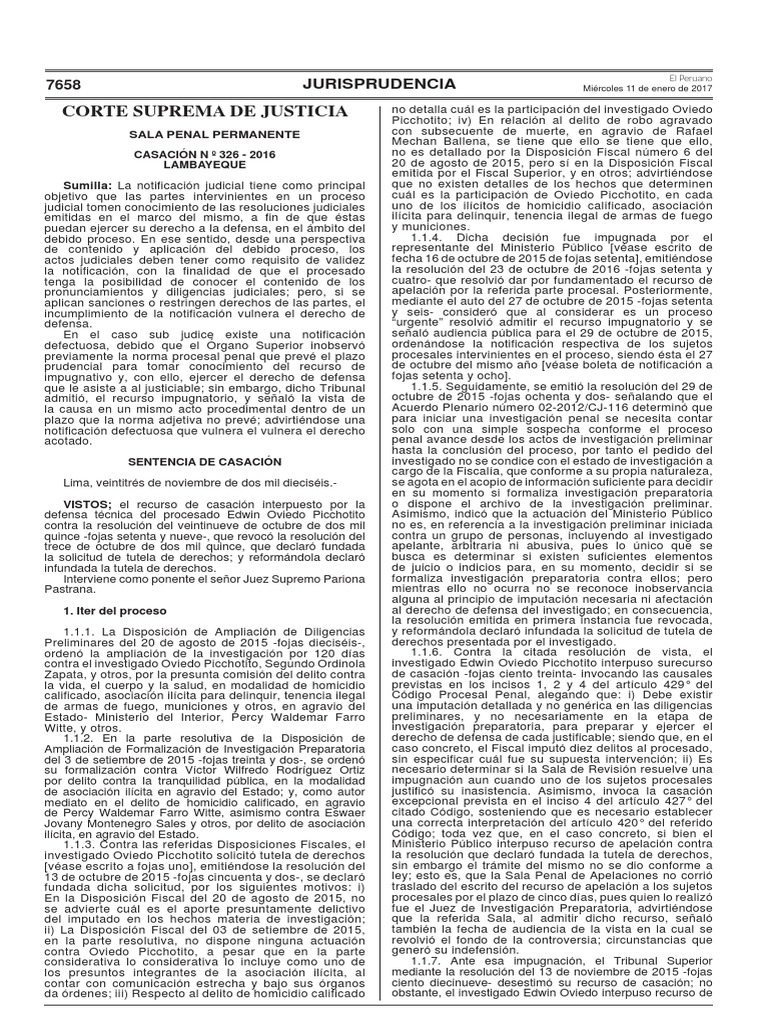 Casación 326 2016 Lambayeque Se Vulnera Derecho A La Defensa Si Se
