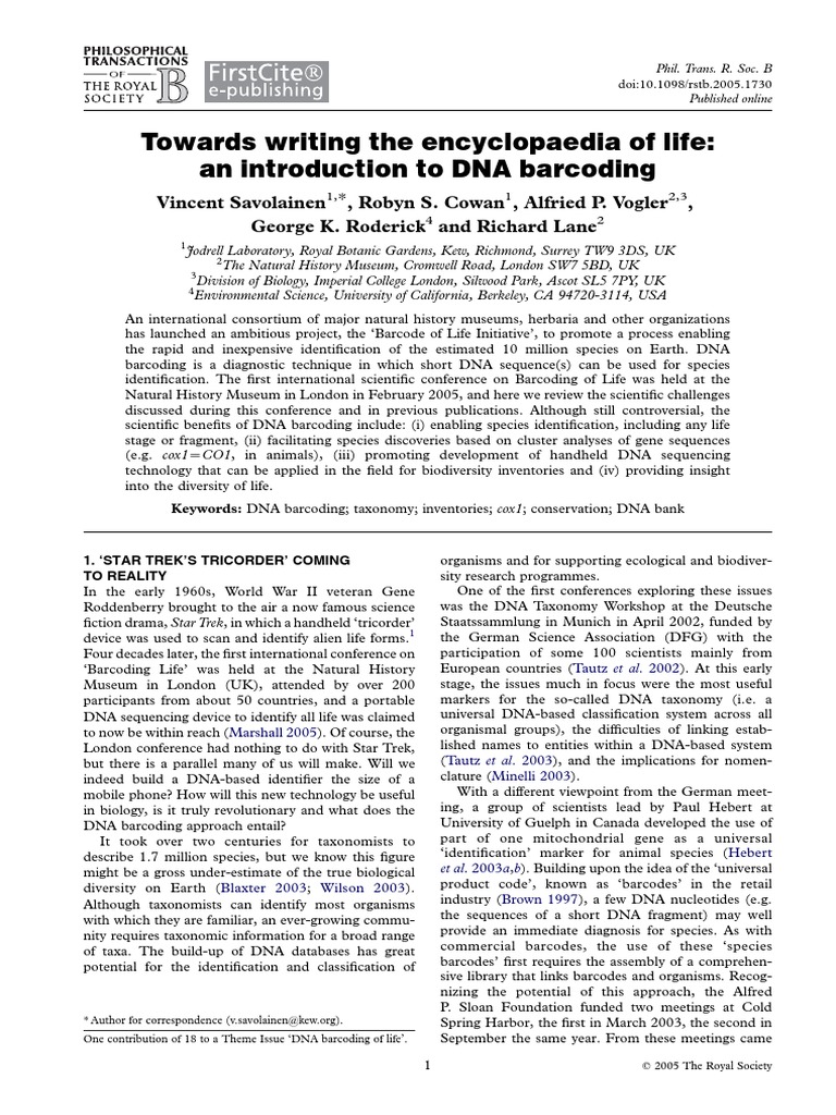 Introduction to DNA Barcoding for Species Identification | PDF ...