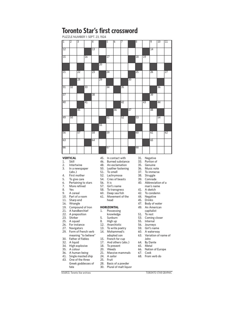 The Star S First Crossword Puzzle Pdf