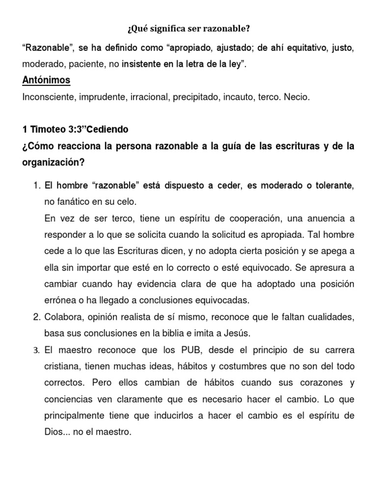 Qué Significa Ser Razonable | PDF