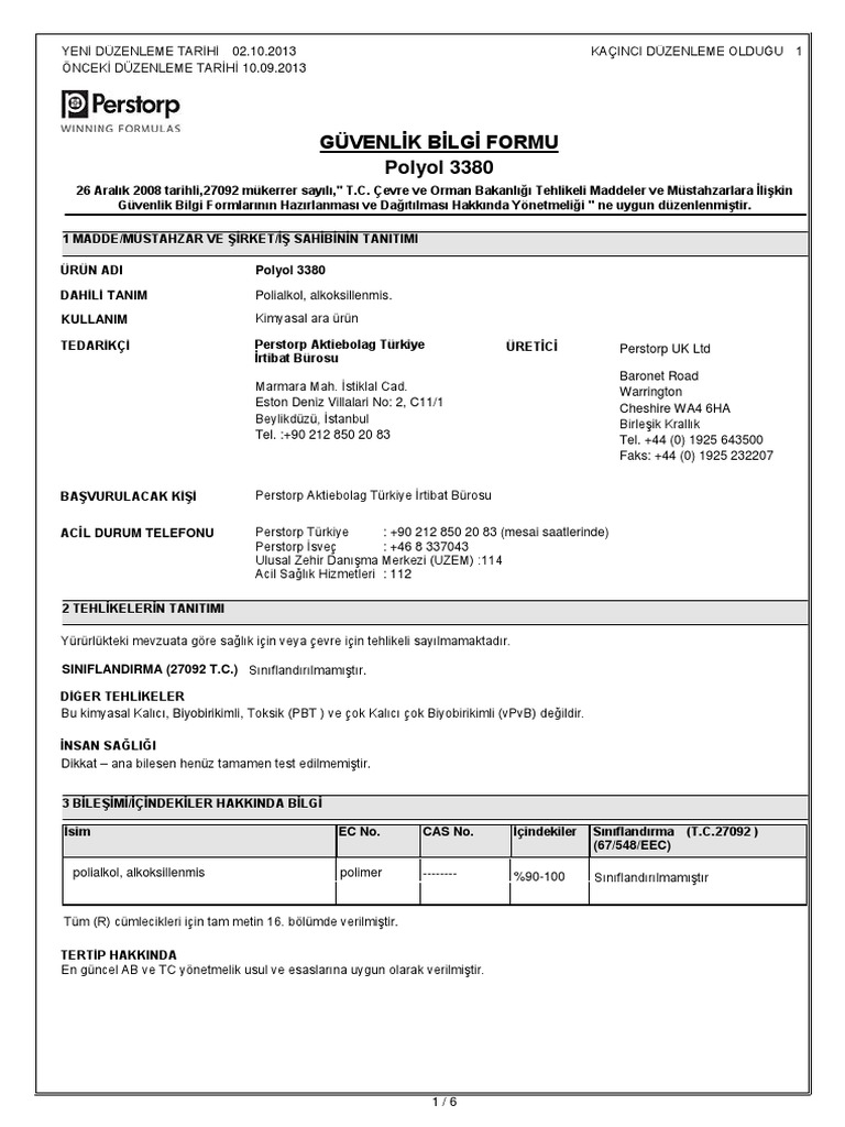 MSDS Polyol 3380 Tur-8777 | PDF