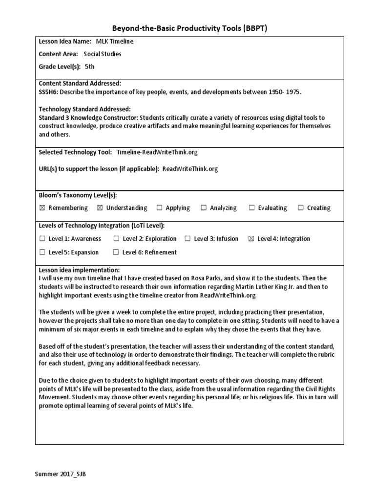 MLK Timeline Lesson Plan for 5th Grade | PDF